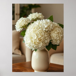 Póster White Hydrangea Bouquet in Vase – Elegant Floral