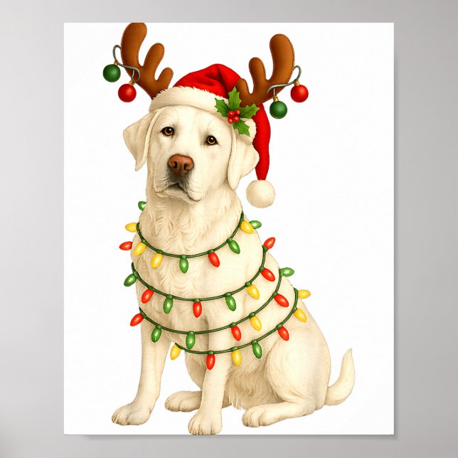 Póster White Lab Christmas Tree Light Pajama Labrador Dog (Frente)