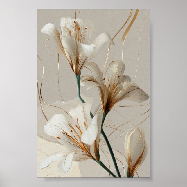 Póster White Lily Gold Minimalist Elegant Neutral (Frente)