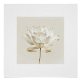 Póster White Lotus Flower Wall Art – Minimal Zen Beige Bo