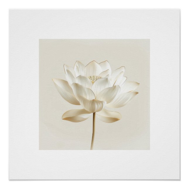 Póster White Lotus Flower Wall Art – Minimal Zen Beige Bo (Anverso)