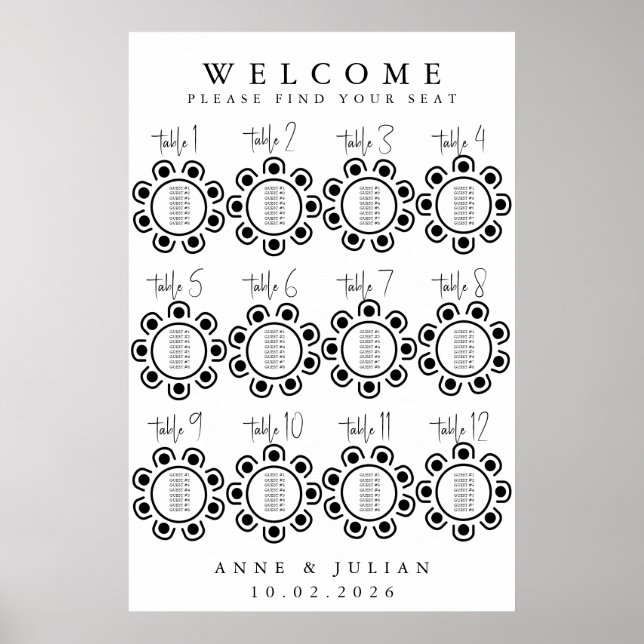 Póster White Modern Minimal Wedding Seating Chart Poster (Frente)