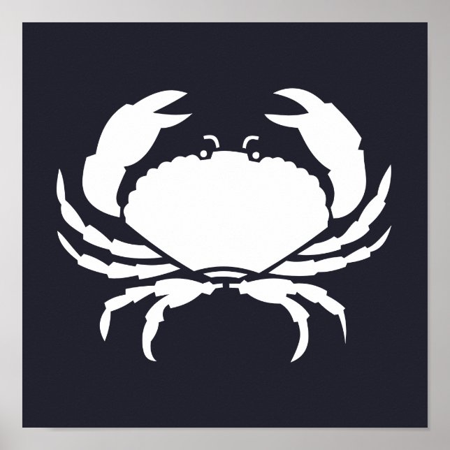 Póster white nautical CRAB silhouette on navy blue (Frente)