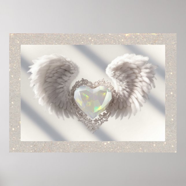 Póster *~*~ White Opal Heart Angel Wings Poster AP78 (Frente)