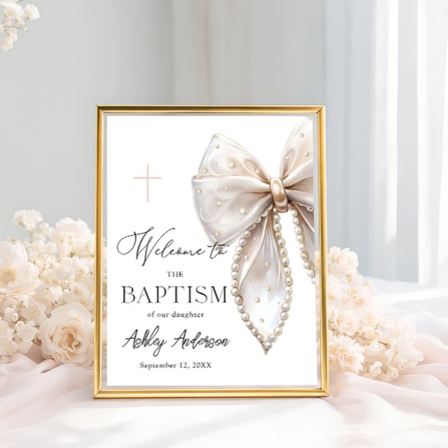 Póster White Pearl Bow Baptism Welcome  (Subido por el creador)