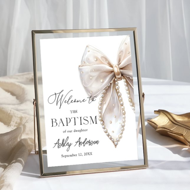 Póster White Pearl Bow Baptism Welcome  (Subido por el creador)