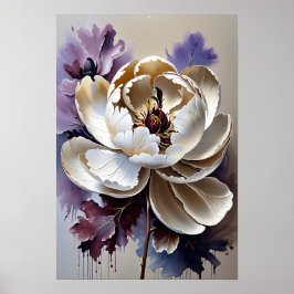 Póster White Peony Flower Oil Painting