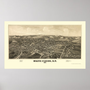 Póster White Plains, mapa panorámico de NY - 1887