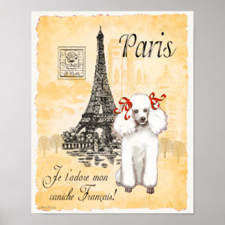 Póster White Poodle Paris Eiffel Tower Viñeta