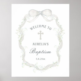 Póster White Ribbon Baby's Breath Baptism Welcome
