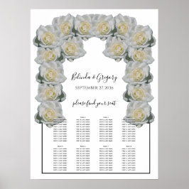 Póster White Roses Wedding Seating Chart