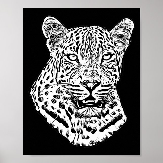 Póster White Snow Leopard Head Jungle Animals Art (Frente)
