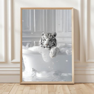 Póster White Tiger in Bathtub Art Print Cheetah Poster Ba