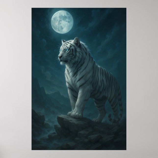 Póster White Tiger – Moonlit Mystical Scene | ManJiangHon (Frente)
