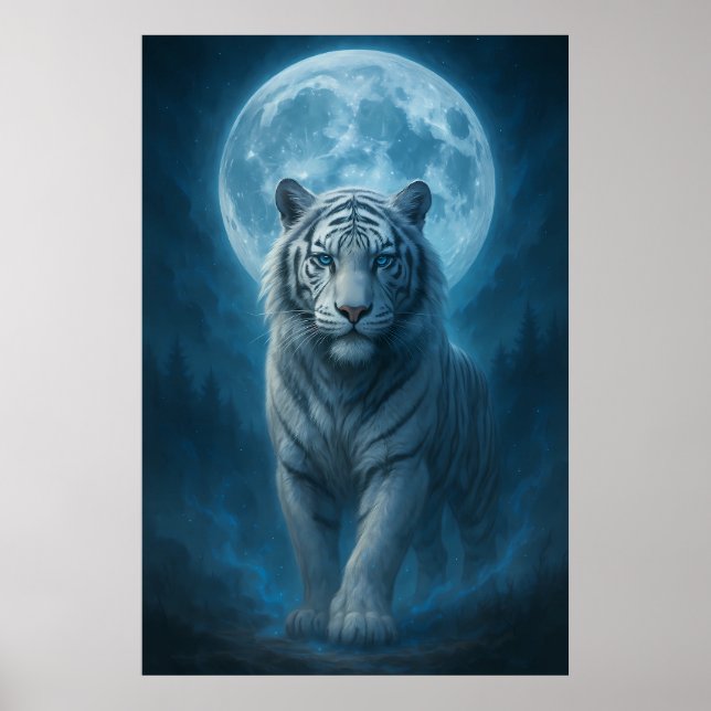 Póster White Tiger – Moonlit Mystical Scene | ManJiangHon (Frente)