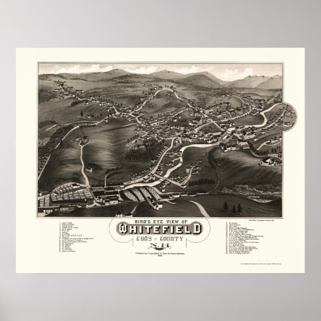 Póster Whitefield, NH Panoramic Map - 1883 (Frente)