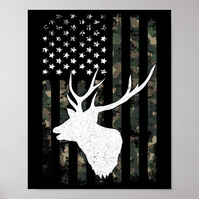 Póster Whitetail Buck Deer Cazando Camisas Vintage Estado (Frente)