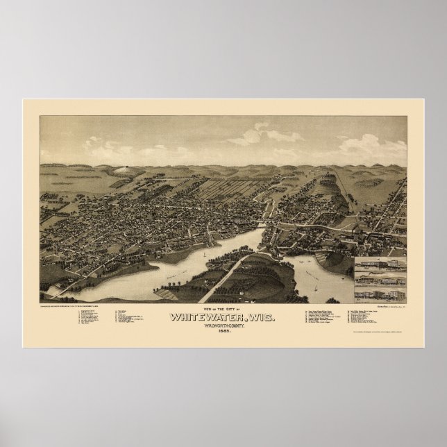 Póster Whitewater, WI Panoramic Map - 1885 (Frente)
