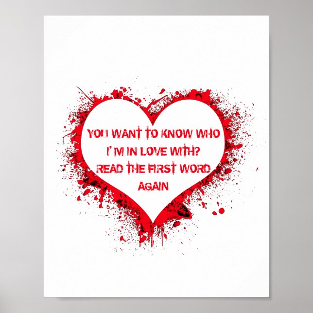 Póster Who I'm in love with, funny text in red heart  (Frente)