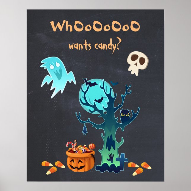 Póster WhOoOoO Wants Candy? Spooky Halloween Scene (Frente)