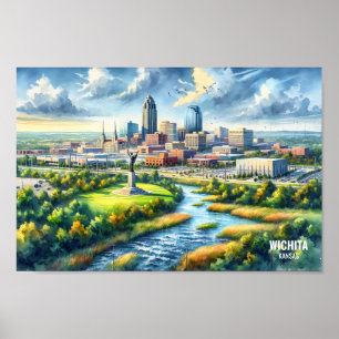 Póster Wichita Kansas Famous Travel Places acuarela