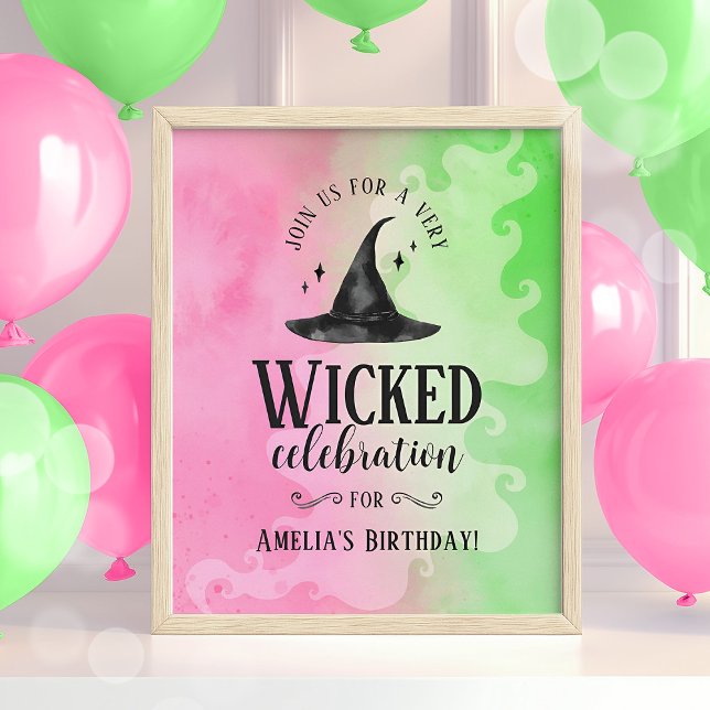 Póster Wicked Birthday Party Poster – Pink & Green Witch  (Wicked Birthday Poster)