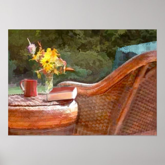 Póster Wicker, café y un buen libro (Frente)