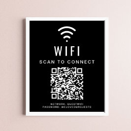 Póster Wifi Network Scan para conectar el código QR negro