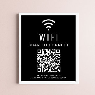Póster Wifi Network Scan para conectar el código QR negro