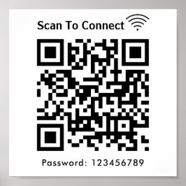 Póster Wifi Scan Para Conectar La Contraseña Código Qr Bl
