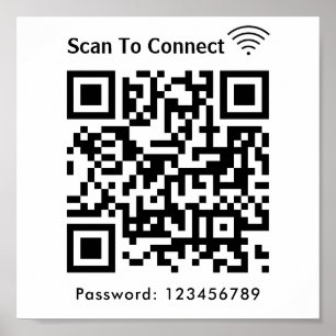 Póster Wifi Scan Para Conectar La Contraseña Código Qr Bl