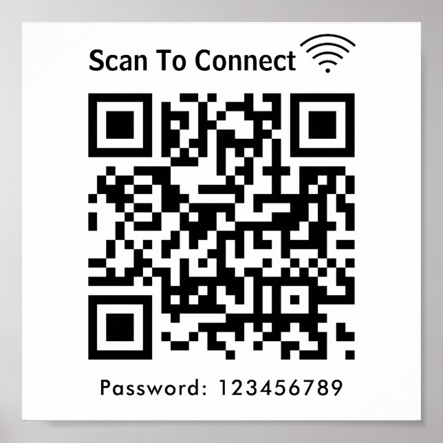 Póster Wifi Scan Para Conectar La Contraseña Código Qr Bl (Frente)
