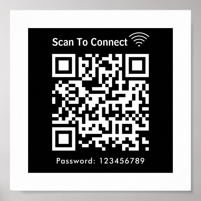 Póster Wifi Scan Para Conectar La Contraseña Código Qr Ne (Frente)