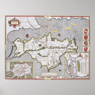 Póster Wight Island, engraved by Jodocus Hondius
