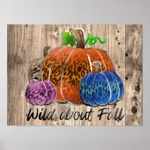 Póster Wild About Fall Leopard Print Pumpkins
