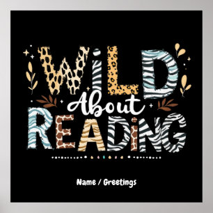 Póster Wild About Reading Book Lover & Animal Design