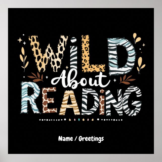Póster Wild About Reading Book Lover & Animal Design (Frente)