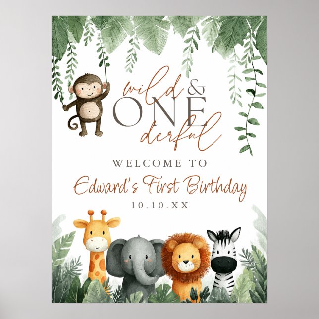Póster Wild And Onederful Jungle 1st Birthday Welcome (Frente)