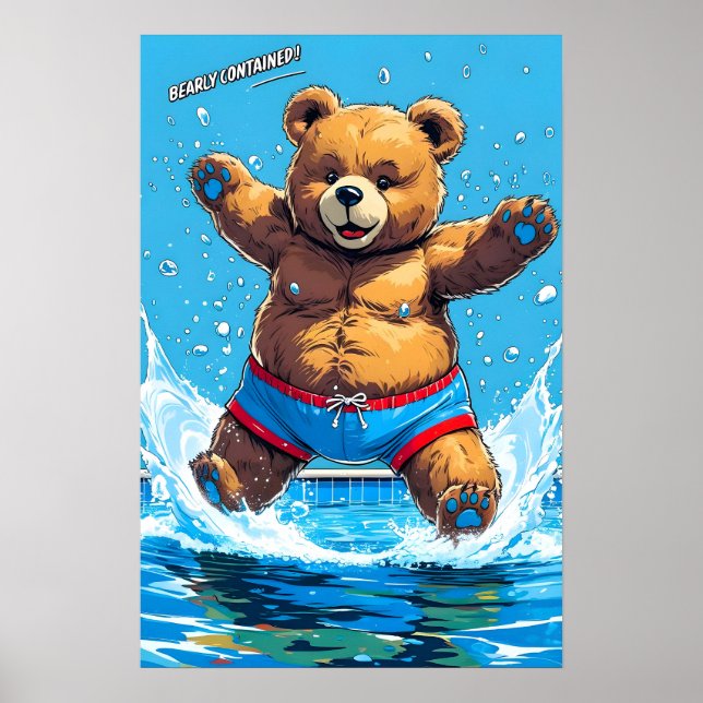 Póster Wild Bear Summer Vintage Pool  (Frente)