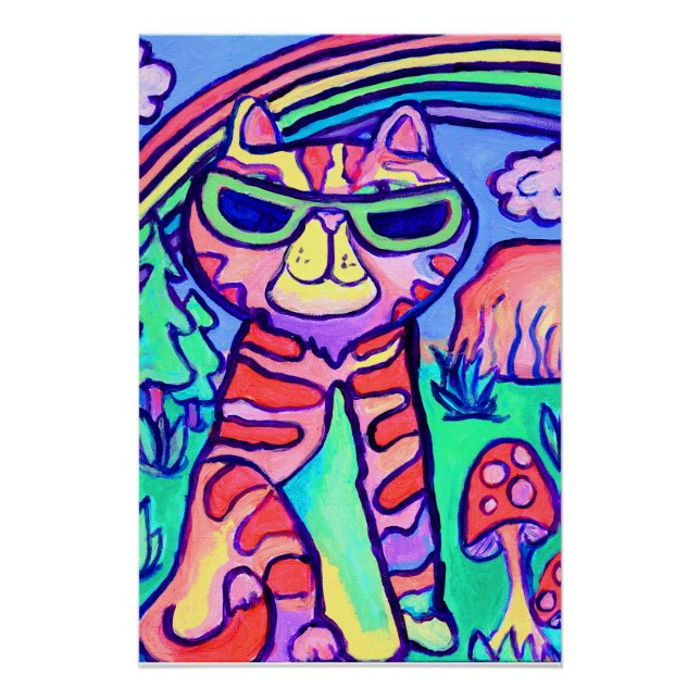 Póster Wild Neon Cat Cool Art Painting Fun  (Anverso)