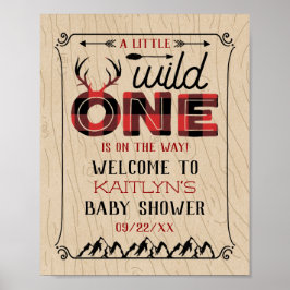 Póster Wild One Boys Rustic Plaid Lumberjack Baby Shower