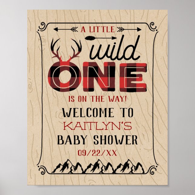 Póster Wild One Boys Rustic Plaid Lumberjack Baby Shower (Frente)