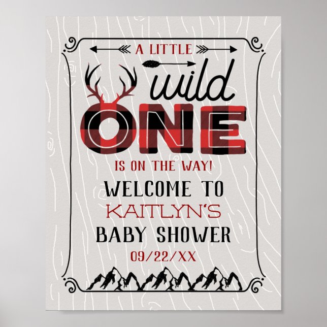 Póster Wild One Boys Rustic Plaid Lumberjack Baby Shower (Frente)