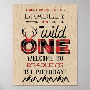 Póster Wild One Boys Rustic Plaid Lumberjack Primer cumpl