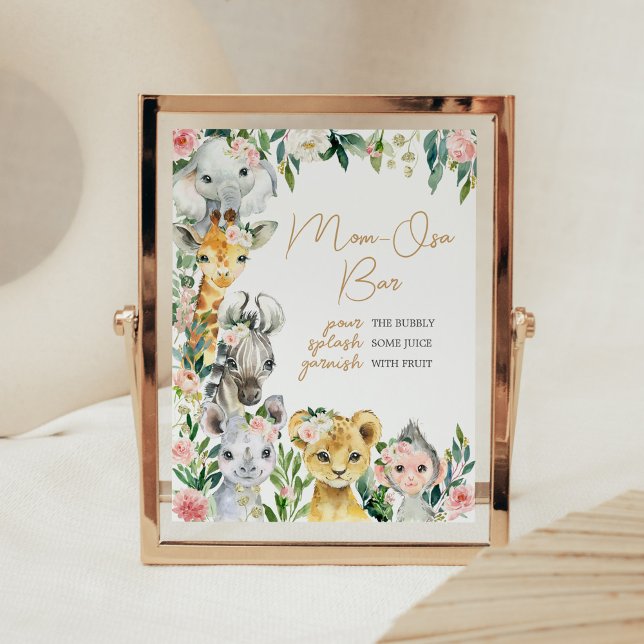 Póster Wild One Floral Safari Baby Shower Mom Osa Bar (Greenery Floral Wild One Baby Shower Mom Osa Bar Sign)