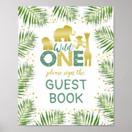 Póster Wild One Gold Safari Baby Shower Guest Book Rótulo