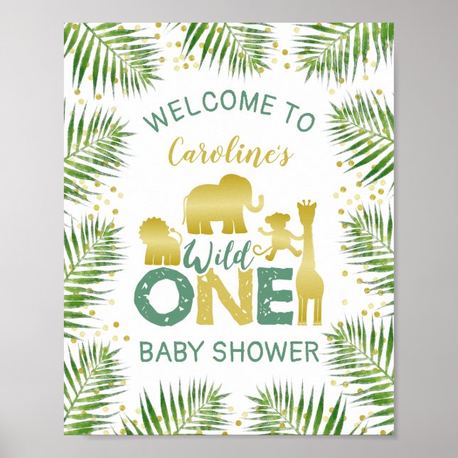 Póster Wild One Gold Safari Baby Shower Welcome Sign (Frente)