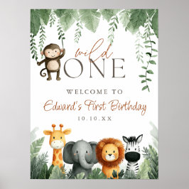 Póster Wild One Jungle 1st Birthday Welcome Sign