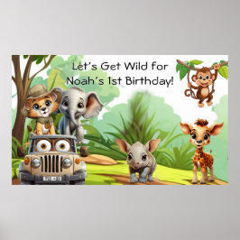Póster Wild One Jungle Safari Birthday Banner – 1st Birth