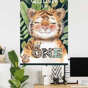 Póster Wild One Jungle Safari Signo de bienvenida al prim